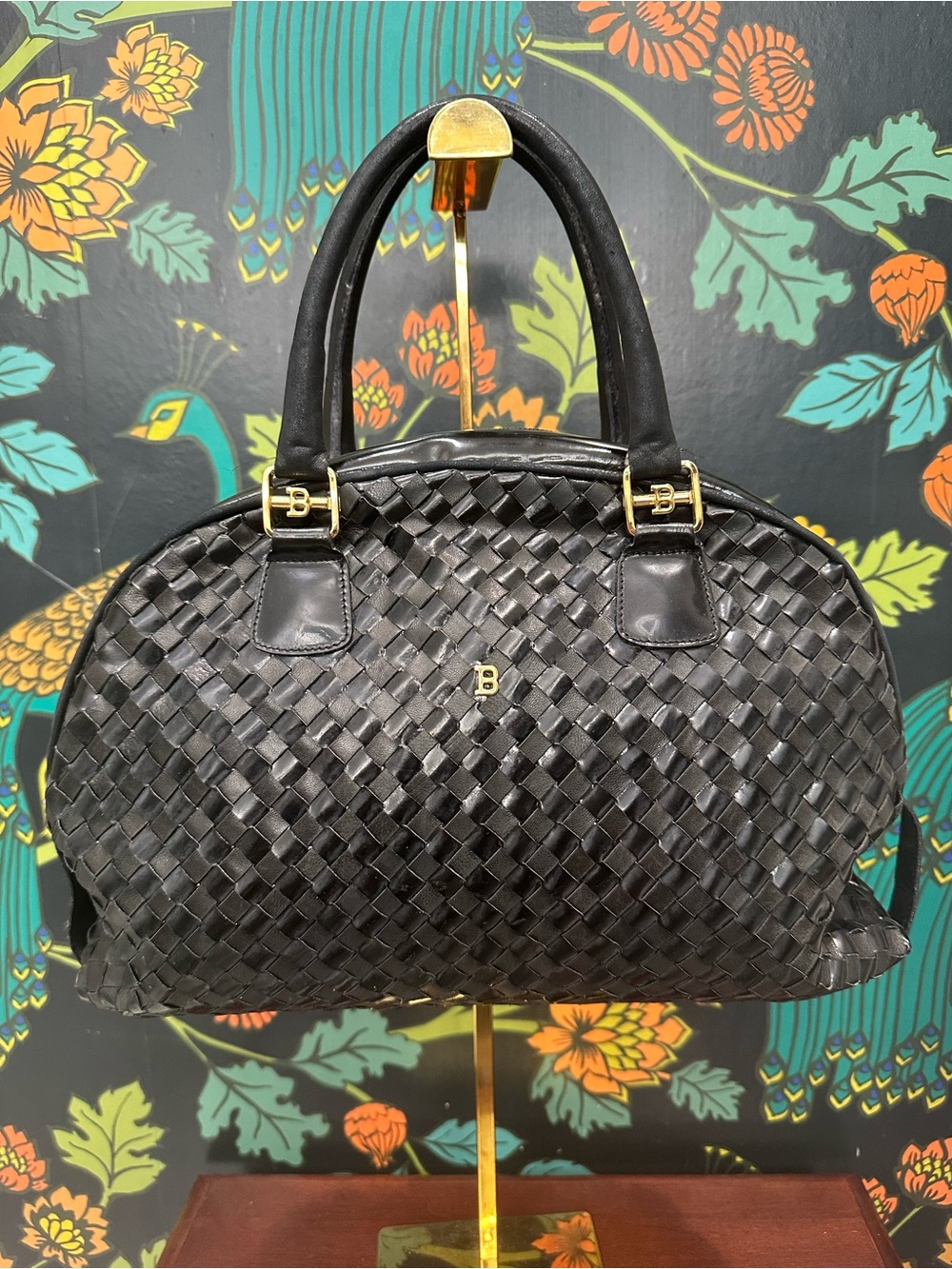 Rare Vintage Bally Woven Leather Dome Satchel With Box and Dust Bag - Picture 5 of 16
